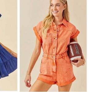Orange denim romper- Day + Moon size M
